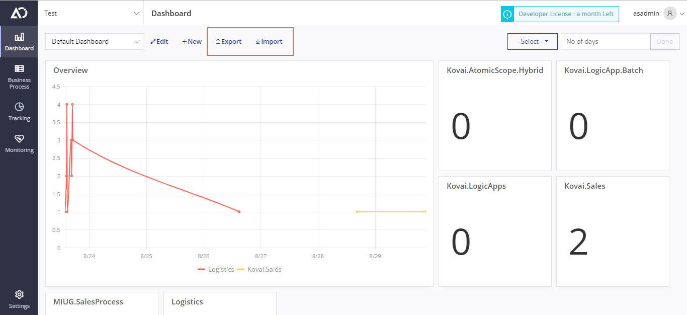 Import and Export Dashboard