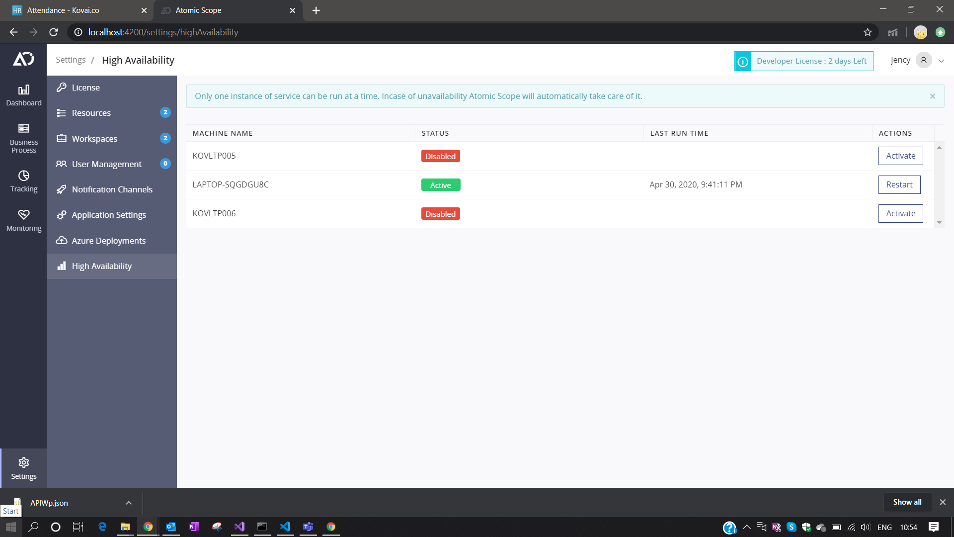 Restart Atomic Scope windows service 